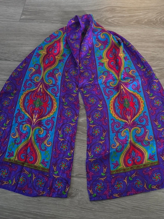 Source Unknown Accessories - Vintage Psychedelic Paisley Scarf Wrap Boho Mod Purple Pink Blue 10x52
